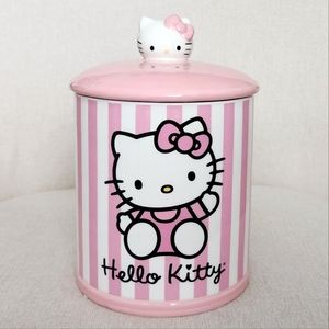 Hello Kitty Pink & White Striped Ceramic Lidded Kitchen Canister - New